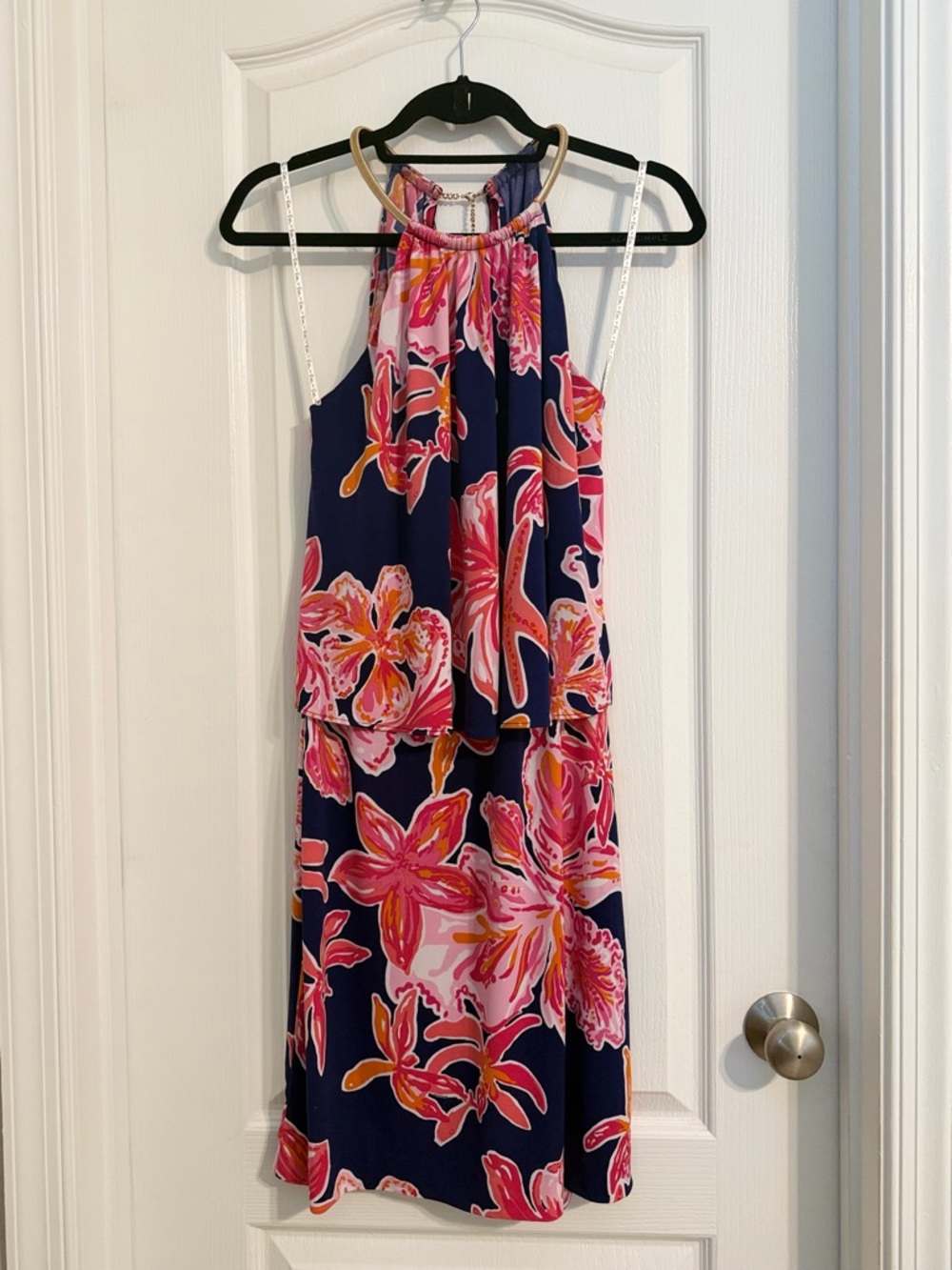 Lilly Pulitzer Mini Resortwear Halter Dress with Pink & Orange Floral Print Sz M